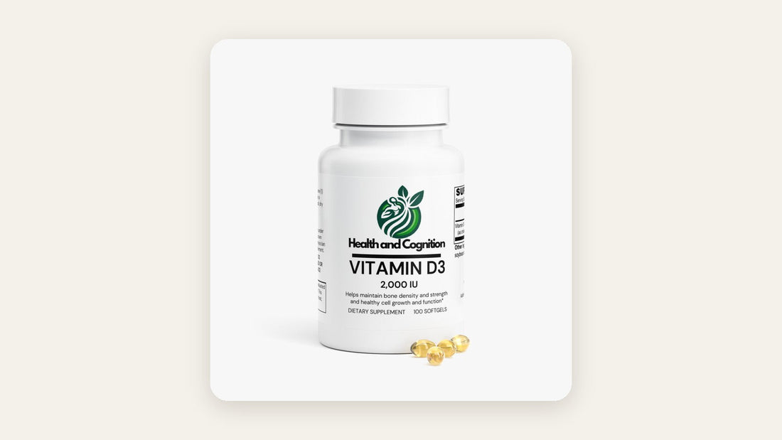 Health and Cognition Vitamin D3 bottle with softgels