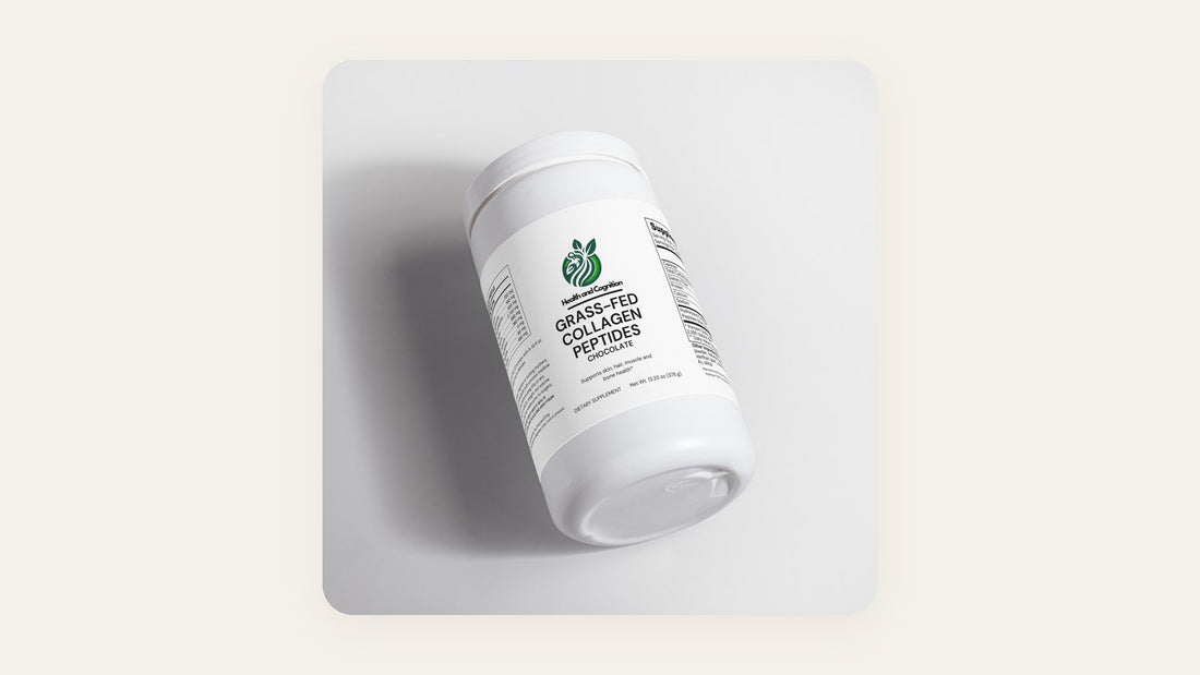 Health and Cognition Grass-Fed Collagen Peptides tub lying on its side