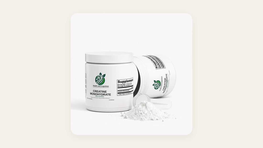 Two Health and Cognition Creatine Monohydrate jars with creatine powder