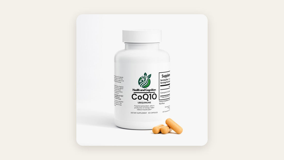 Health and Cognition CoQ10 Ubiquinone bottle with softgels